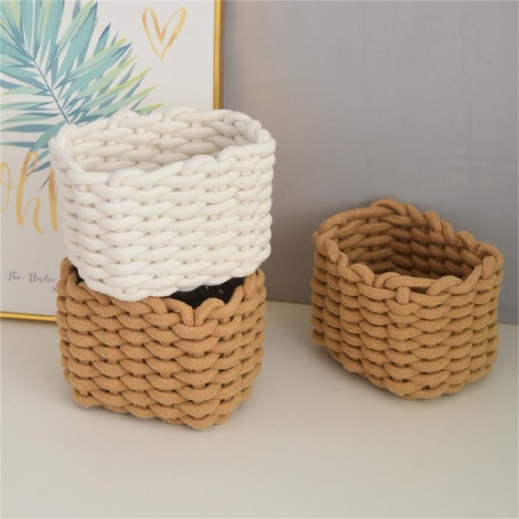 Handwoven Cotton Rope Makeup Holder Decorative Desktop Storage Basket Multipurpose Bedroom Organizer for Cosmetics