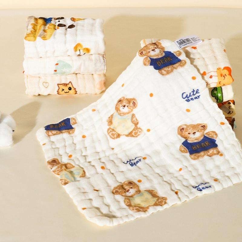 Gentle & Breathable Cotton Towel Handkerchief Wipes Baby Washcloth 6 Layers Baby Bibs Versatile Square Wipes for Bathing