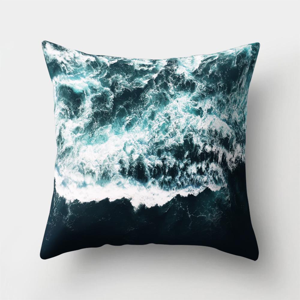 Sea Waves Beach Pillowcase Office Cushion Creative Home Car Lumbar Cushion Cover Sea View Pillow Cover Pillow Case 45X45Cm Seat