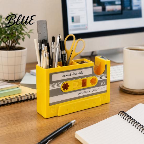 Retro Tape Shape Pen Holder Cassette Holder Creative Desk Organizer with Slots