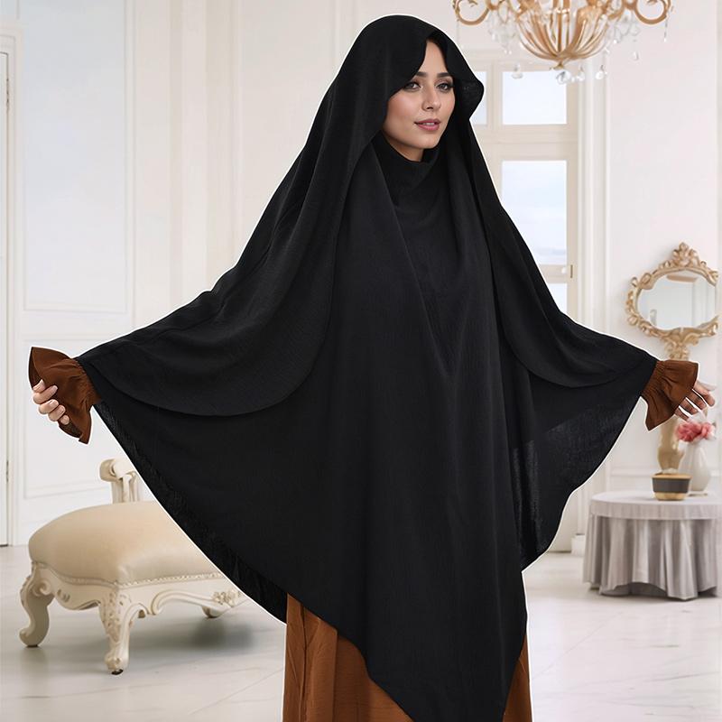 Большой размер Ледяной шелк Мятый Хиджабы Абайи Мусульманские Женщины Однотонная Одежда Ислам Рамадан Молитвенное Платье Полное Покрытие Платок Тюрбан