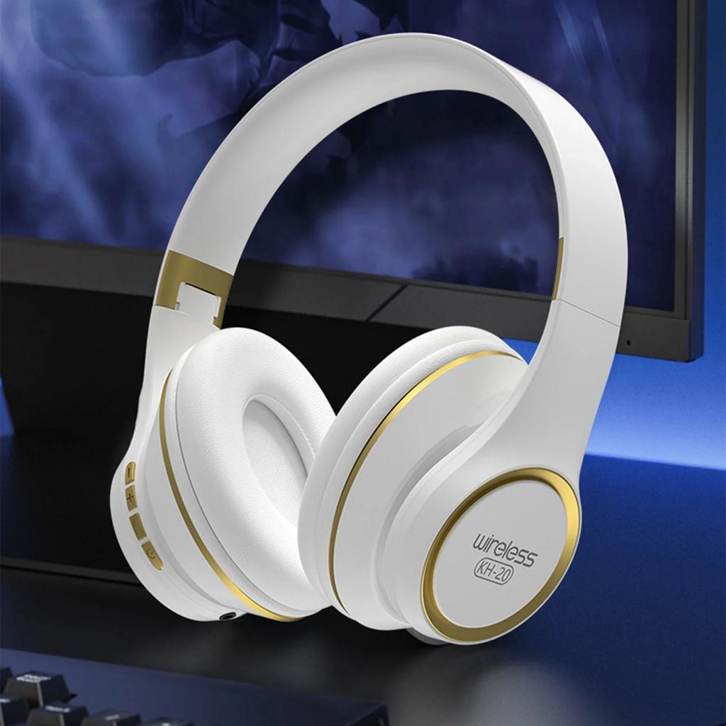 KH20 Earphones Over Ear Bluetooth Headphones Wireless Headset with Built-in Mic Soft Earmuffs Retractable Holder Connecting Audio Cable on Clearance