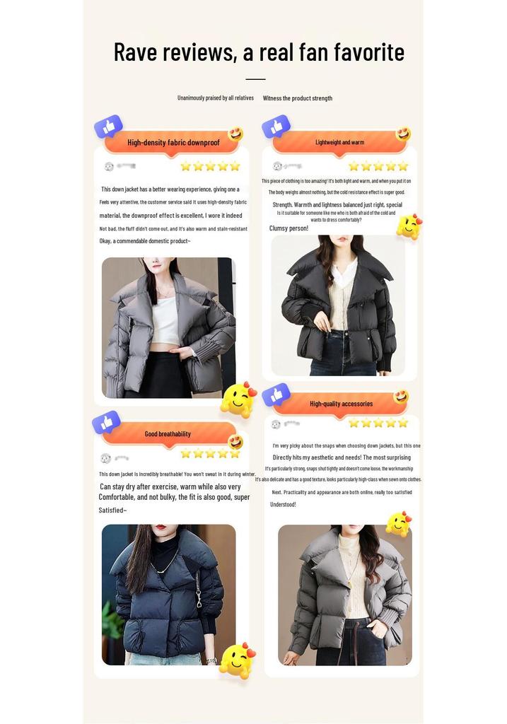 Women's Thickened 90% White Duck Down Short Jacket - Korean Style for Petite Figures