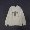 Oversized Distressed Knit Sweater With Vintage Cross Print Unisex Loose Fit Crew Neck Pullover