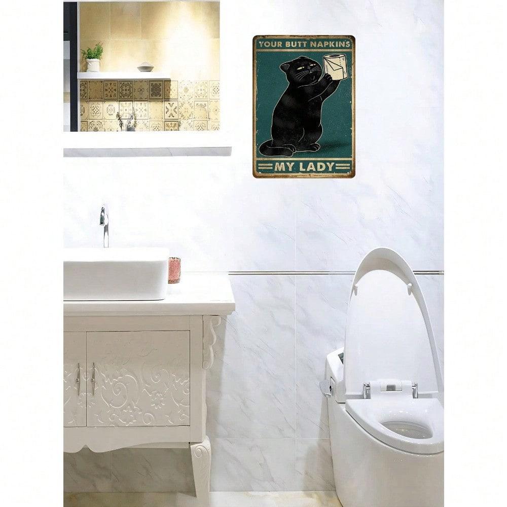 Vintage Metal Tin Sign Black Cat Wall Decor Retro Bathroom Bar Poster 12x8 Inch