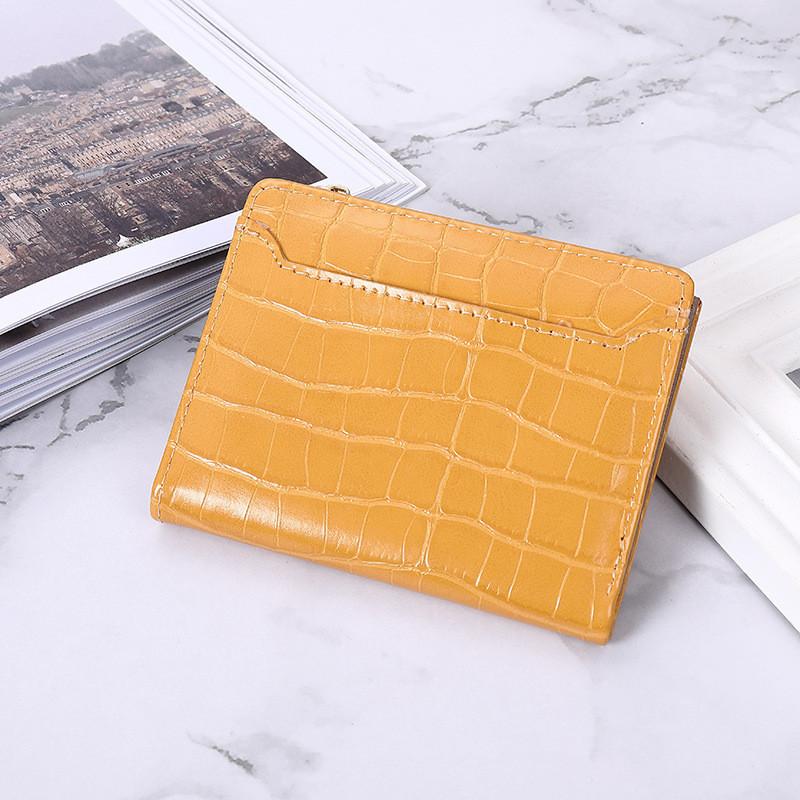 

New Stone Texture Solid Color Wallet Women Short Zipper Simple Korean Fashion Multi-card High-end Wallet Female Yellow