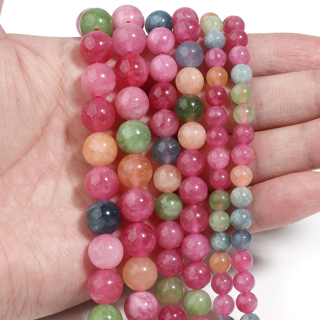1 Strand 6/8/10mm Natural Stone Tourmaline Beads Colorful Round Loose Beads For DIY Jewelry Making Necklace Bracelets Supplies