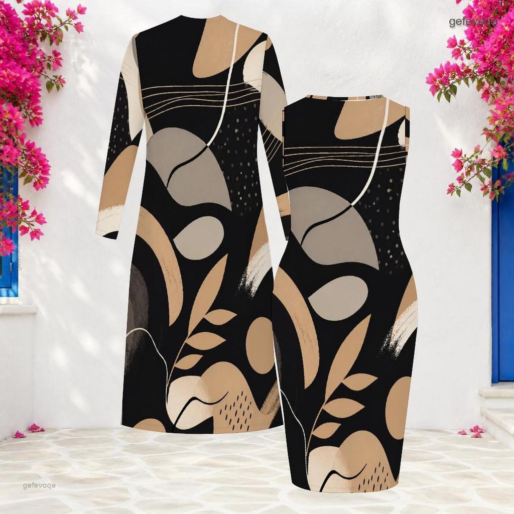 Women Plus Size Printed Two Piece Set Long Sleeve Open Front Cardigan Sleeveless Bodycon Dress