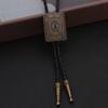 Punk Style Bolo Tie with Emblem Charm Necktie Necklace Costume Accessory