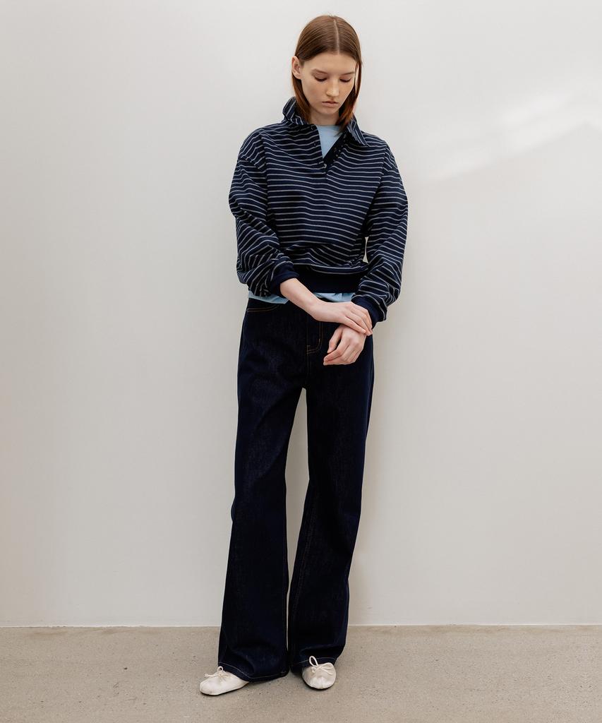 Leumeme French Stripe Pique Top Navy