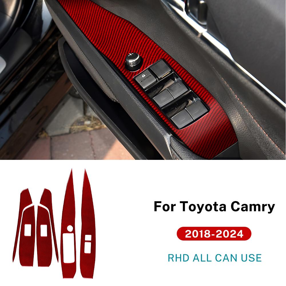 Real Soft Carbon Fiber For Toyota Camry 2018      2024 LHD RHD Car Window Lift Button Switch Panel Trim