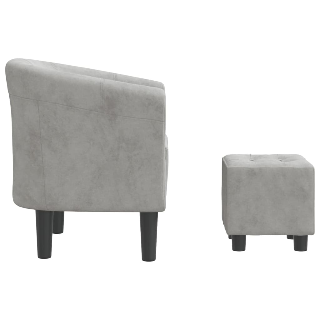 Club Chair with Footstool Light Grey Velvet