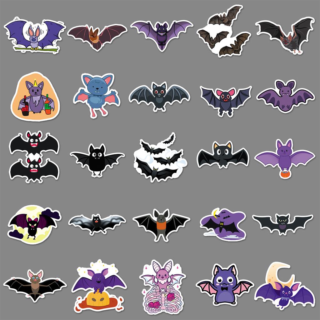 50 Bat Graffiti Cartoon Halloween Animal Guka Water Cup Suitcase Stickers, Waterproof