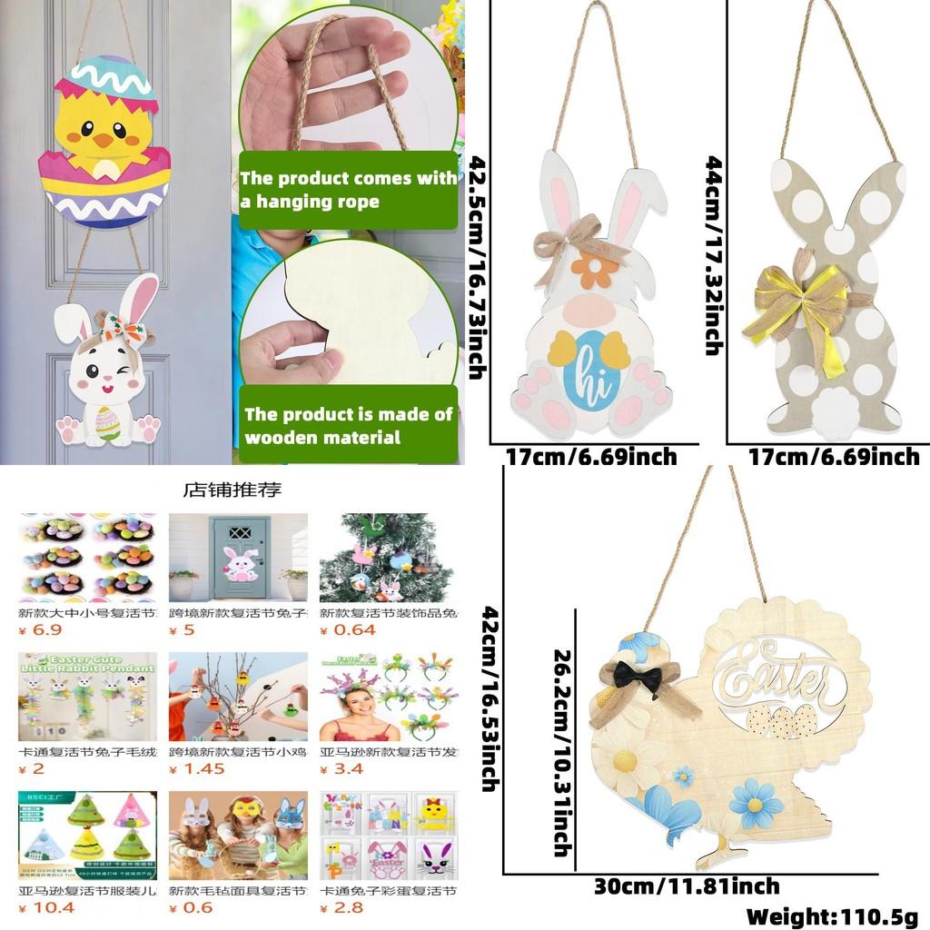 Verspieltes Osterhasen- und Eierschalenhuhn Holzschild für saisonale Heimdekoration