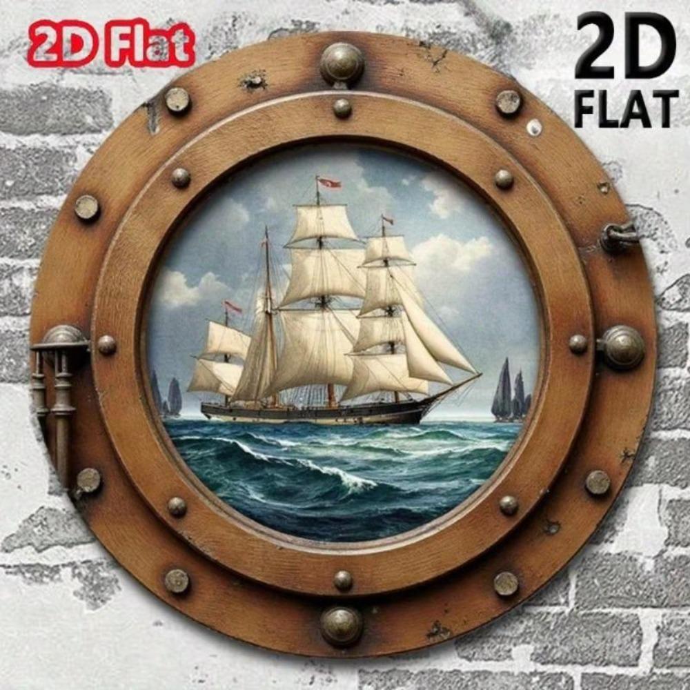 Metal Wall Art Sea Boat Porthole Sign Farmhouse Coastal Decor Wood Plaque