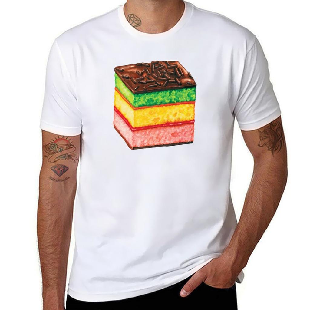 Italian Rainbow Cookie Pattern Blue Tshirt Minimalist Plain Crew Neck Tshirt