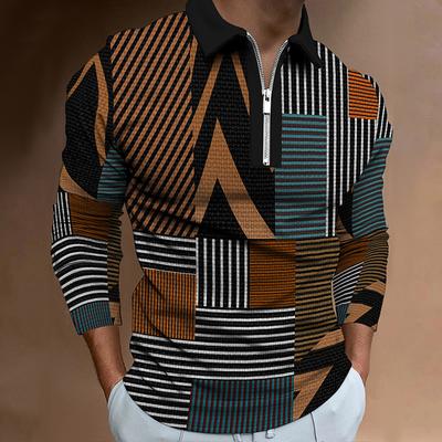 Herren Poloshirt Herbst und Winter neu Digitaldruck T-Shirt lässig Retro langärmeliges Sweatshirt