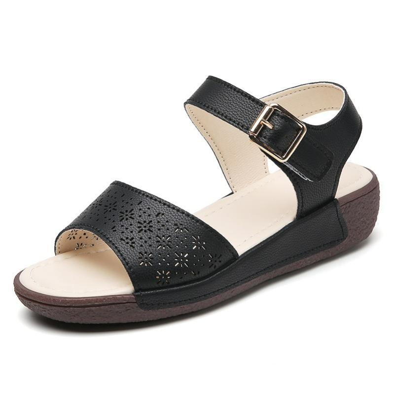 Thick-soled Sandals Women's Summer Casual Imitation Cowhide Wedge-heeled Mother Sandals One-word Velcro Roman Sandals