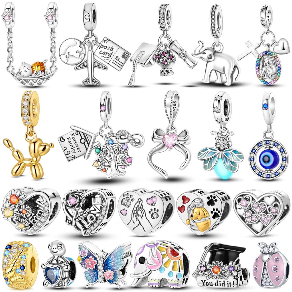 Original Copper Charms Bead Inlaid Zirconium Love Heart Pets Pendants Mom'S Gift Fit Bracelet Jewelry Diy Marking