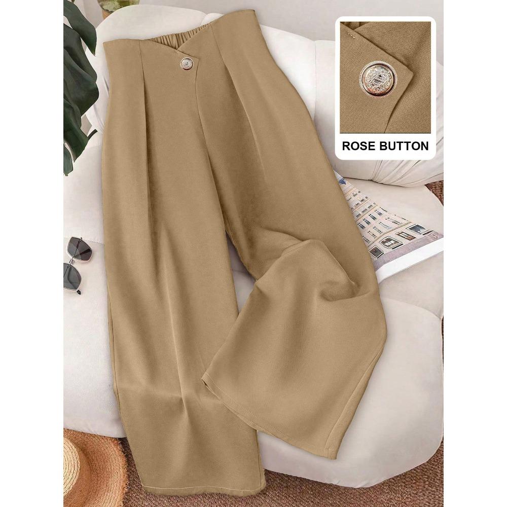 

Нові осінньо-зимові повсякденні штани-кюлоти з широкими штанинами на великих ґудзиках для жінок XXL хакі