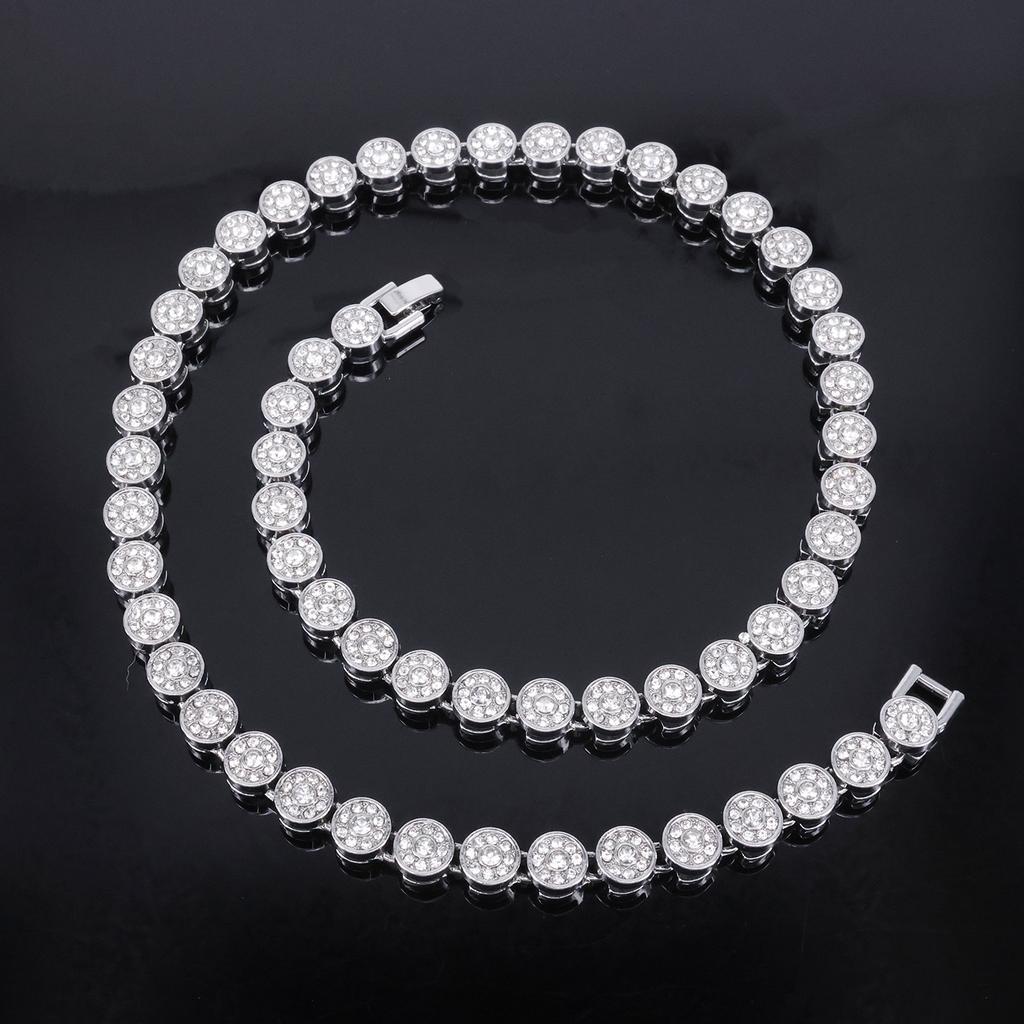 ZAKOL 45CM New Shiny Round Rhinestone Hip Hop Tennis Chain Bracelet Necklace Set for Women Men Jewelry Gift