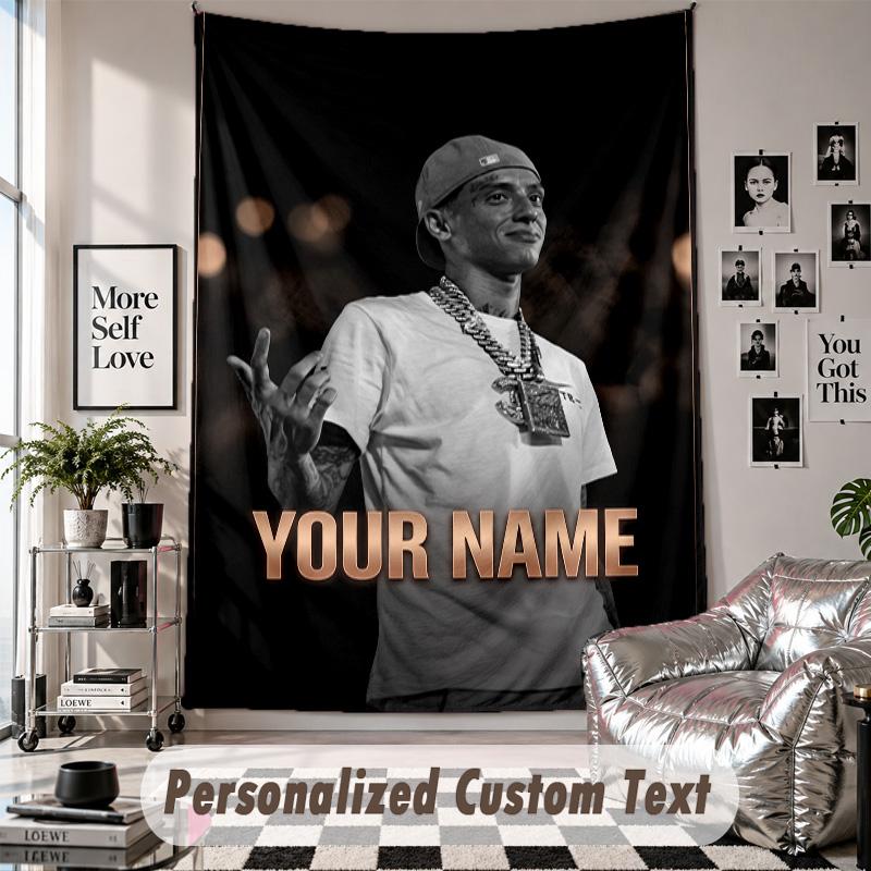 Wall Hanging Tapestry With Custom Name & Text, Central Cee Decorative Tapestry For Bedroom