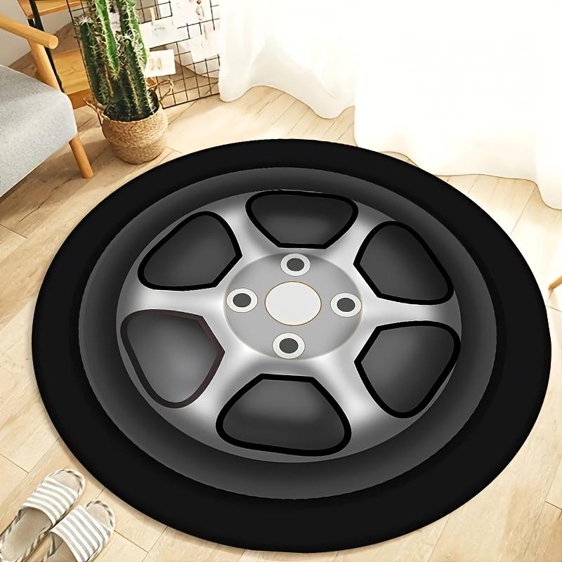 

Car Tire Wheel Hub Round Area Rug For Living Room Bedroom Cool Racing Enthusiast Large Carpet Home Decor Non-slip Floor Mat Rugs 80cm x 80cm