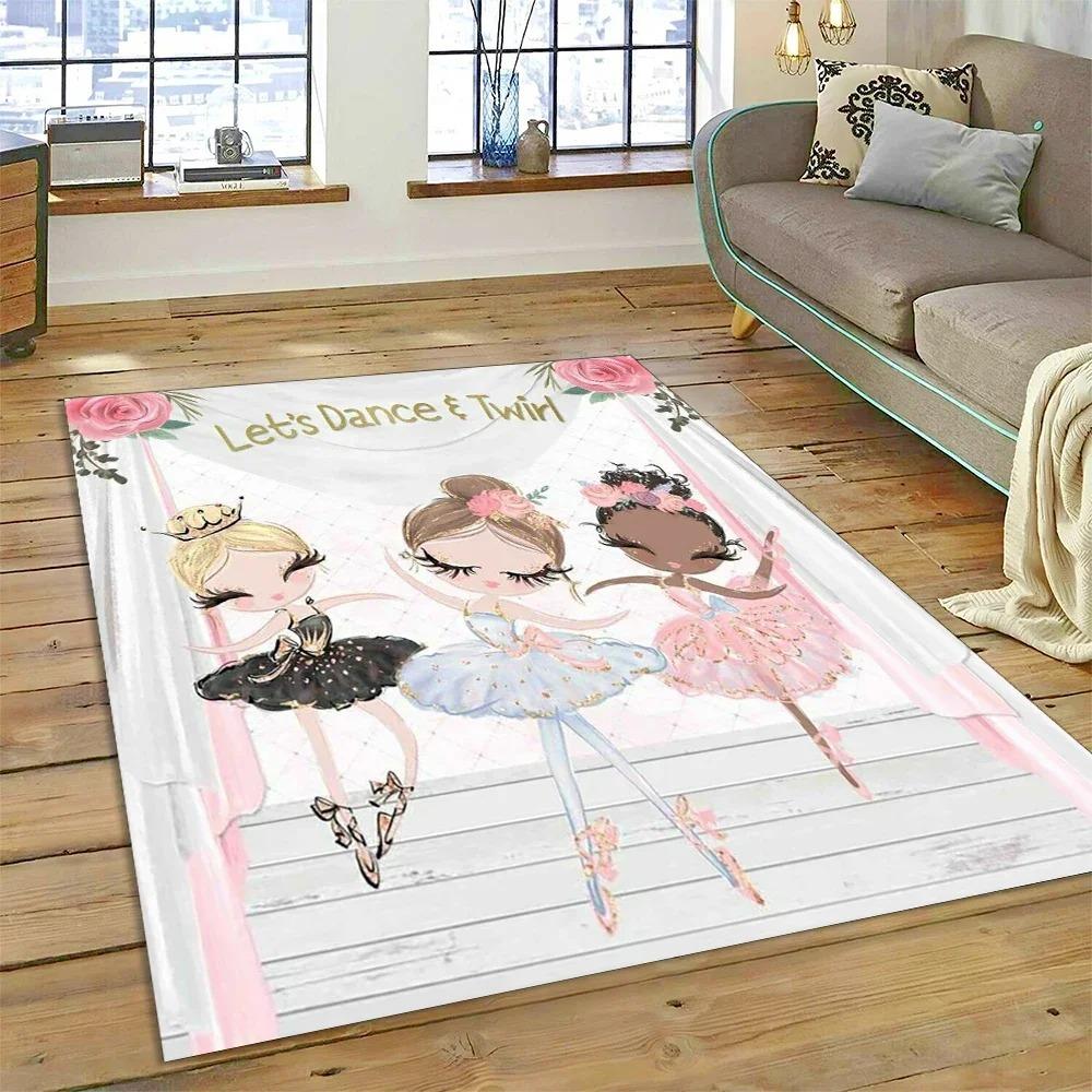 Niedlicher Traum Ballett Mädchen Teppich Leicht zu Reinigen Zuhause Flur Balkon Badezimmer Rutschfest Salon Sofa Boden Große Fläche Deko Weicher Teppich