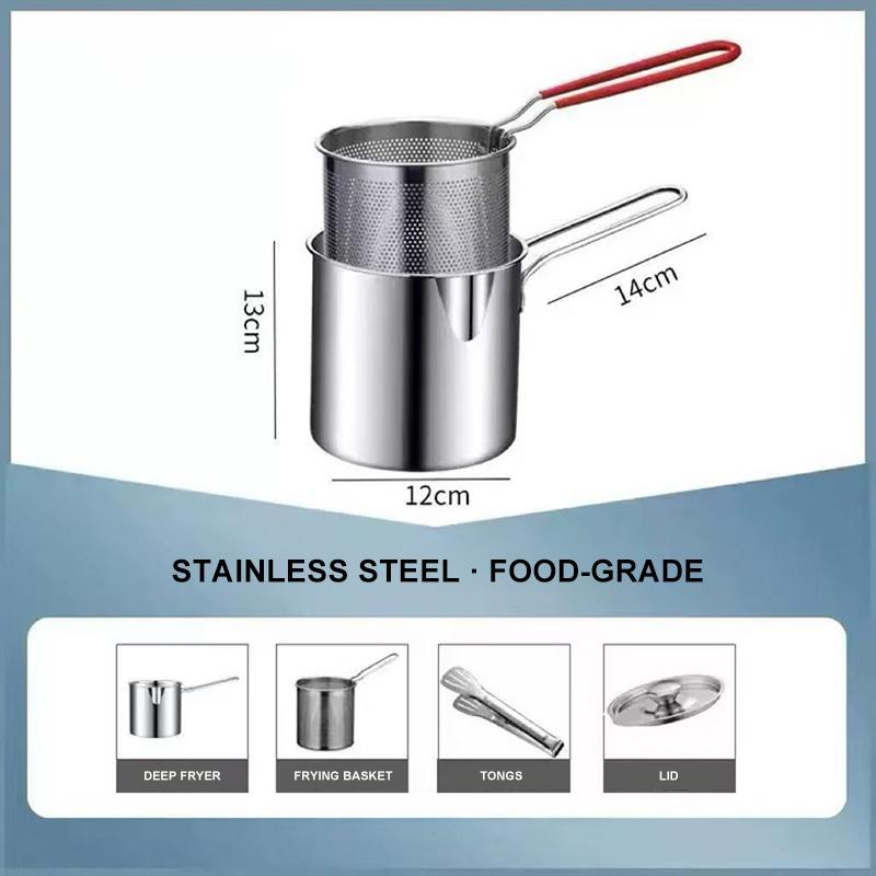 Extra Thick Stainless Steel Deep Fryer Pot Multifunctional Frying Pan For Fried Chicken Egg Oil Drain Noodle Induction Gas Stove