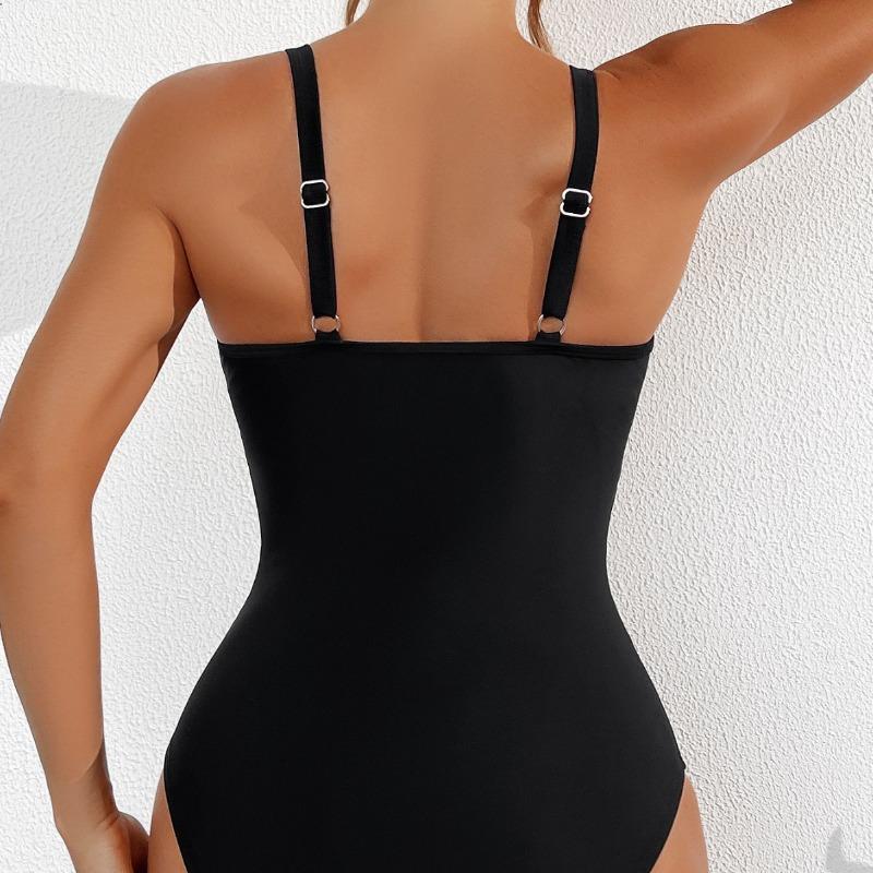2026 New Bikini European and American Solid Color Mesh Halter Sexy Bikini One-piece Swimsuit Swimsuit