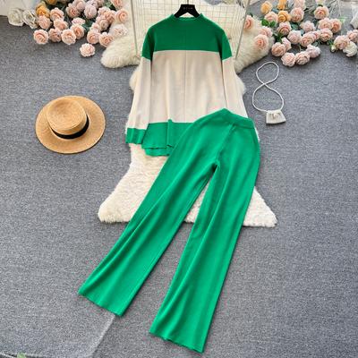 Winter Autumn Knitted Sweater Tracksuit Long Sleeve Pullover Tops And Pants Two-Piece Set High Quality Women Outfits