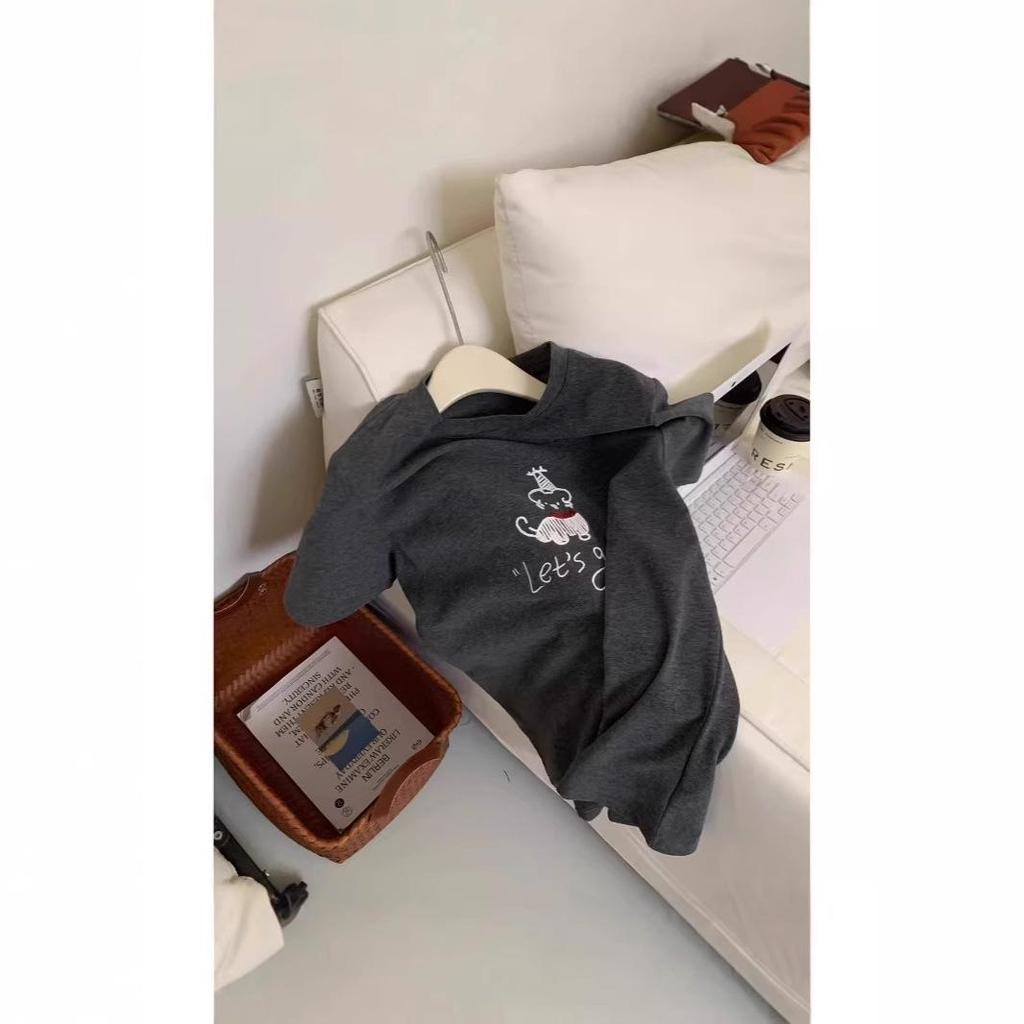 2025 Summer Women's Embroidered Dog T-shirt - Short Sleeve, Simple Line Design, Round Neck