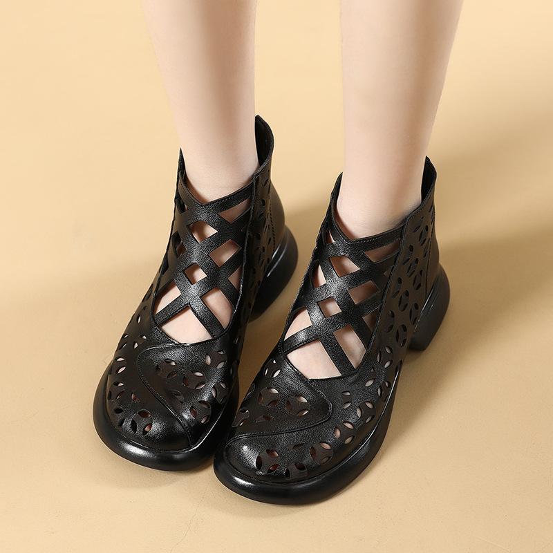 Fashion GKTINOO Genuine Leather Summer Sandals Breathable Hollow Ankle Boots Soft Non-slip Comfortable Sandalias De Mujer Large Size