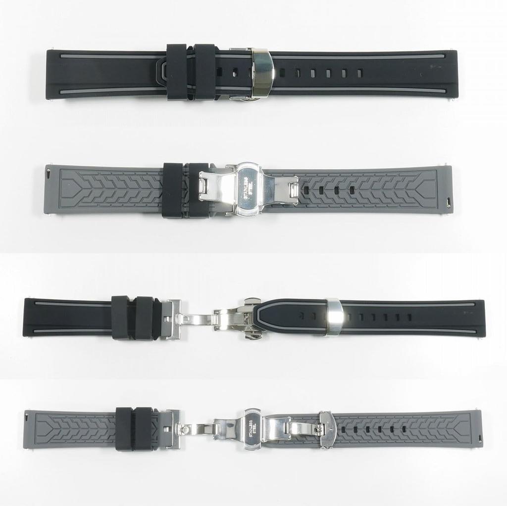 Swatch x Omega compatible rubber strap with D-buckle, double-line type (black/gray line)