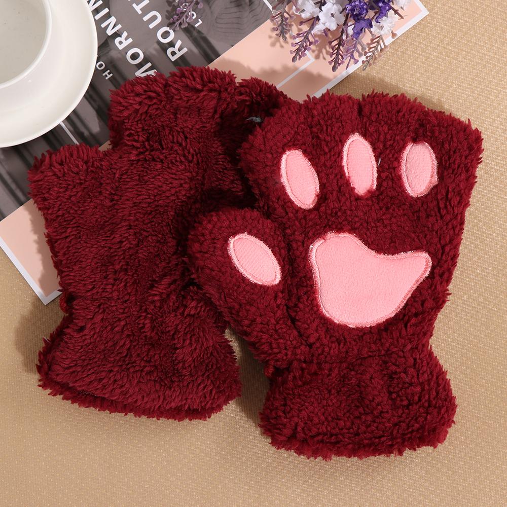 14Colors Women Warm Lovely Winter Gloves Plush Fingerless Bear Cat Paw
