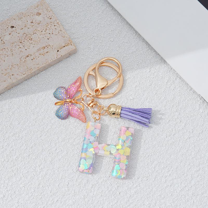 Heart & Alphabet Keychain with Butterfly and Tassel Bag Charm