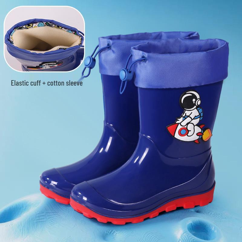 Kids' Waterproof Cartoon Rain Boots - Non-Slip Rubber Shoes for Boys & Girls, Warm Long Mid-High Top Design