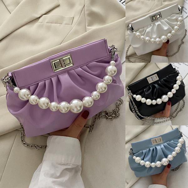 Fashion Pearl Chain Handbag Womens Cross Body Shoulder Bag High-quality Soft Leather Female Bag Handbag Fashion Accessories