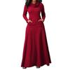 Plus Size Autumn Women Solid Color Cowl Neck Long Sleeve Maxi Dress with Pockets