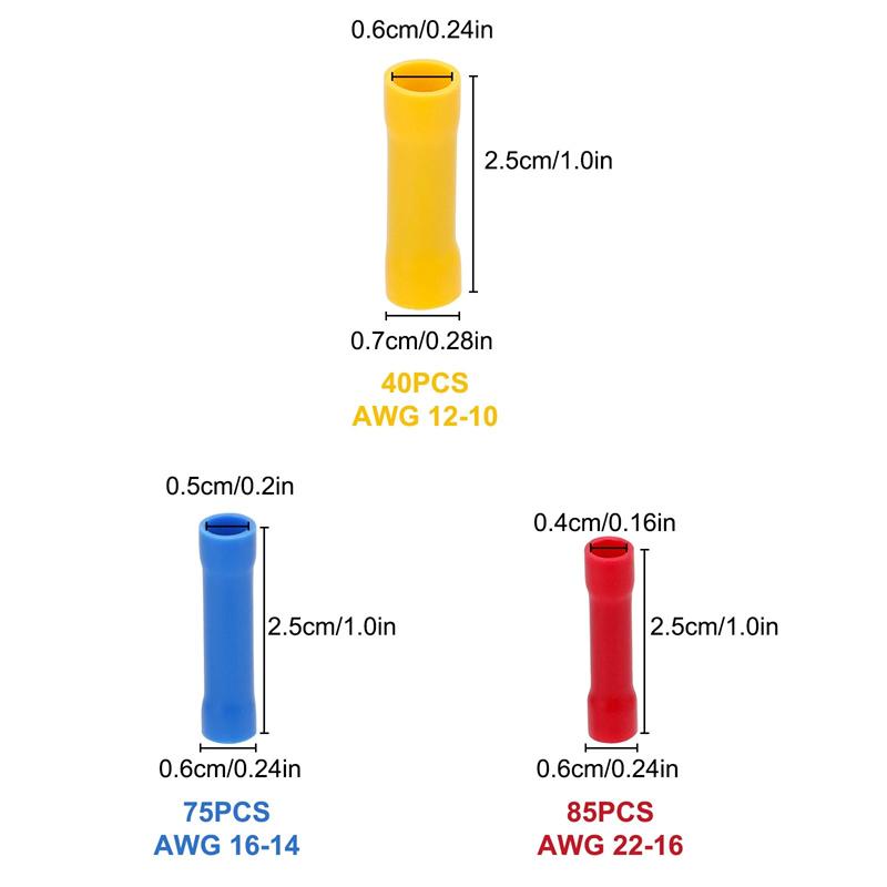 200Pcs Straight Butt Wire Terminal Splice Crimp Insulated Copper Cold Press Terminals Electrical Wire Connector Bv1.25 Bv2 Bv5.5