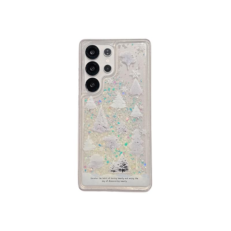 

Snow Forest Luminous Quicksand Case for Samsung S25 S24 S23 Ultra Dynamic Gloss Sequins Back Cover Liquid Transparent Soft Shell Galaxy S25 Ultra
