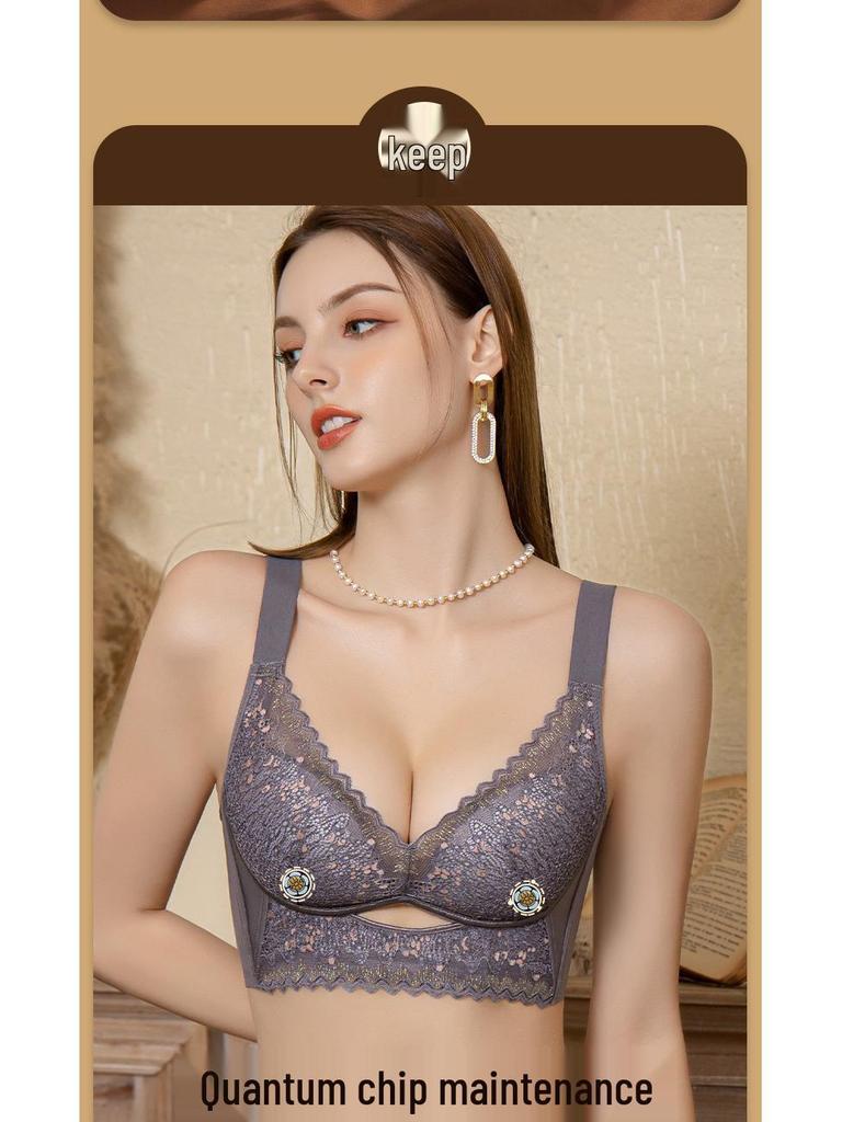 Elegant Lace Push-Up Bra: Medium-Thick, Wire-Free, Supportive for Small Busts