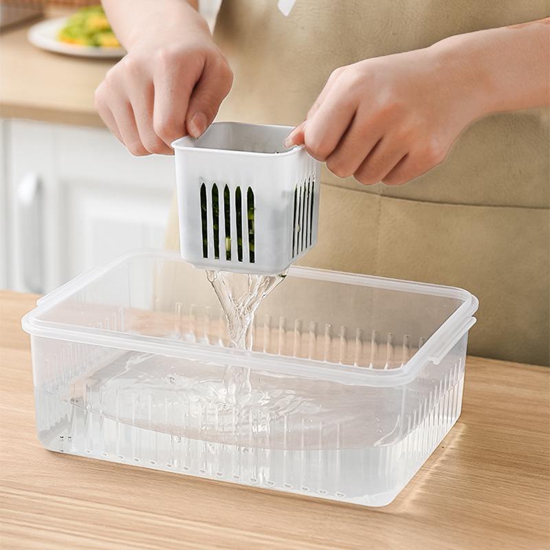 Fresh-Keeping Scallion, Ginger, Garlic Storage Box - Plastic Sealed Jar for Refrigerator