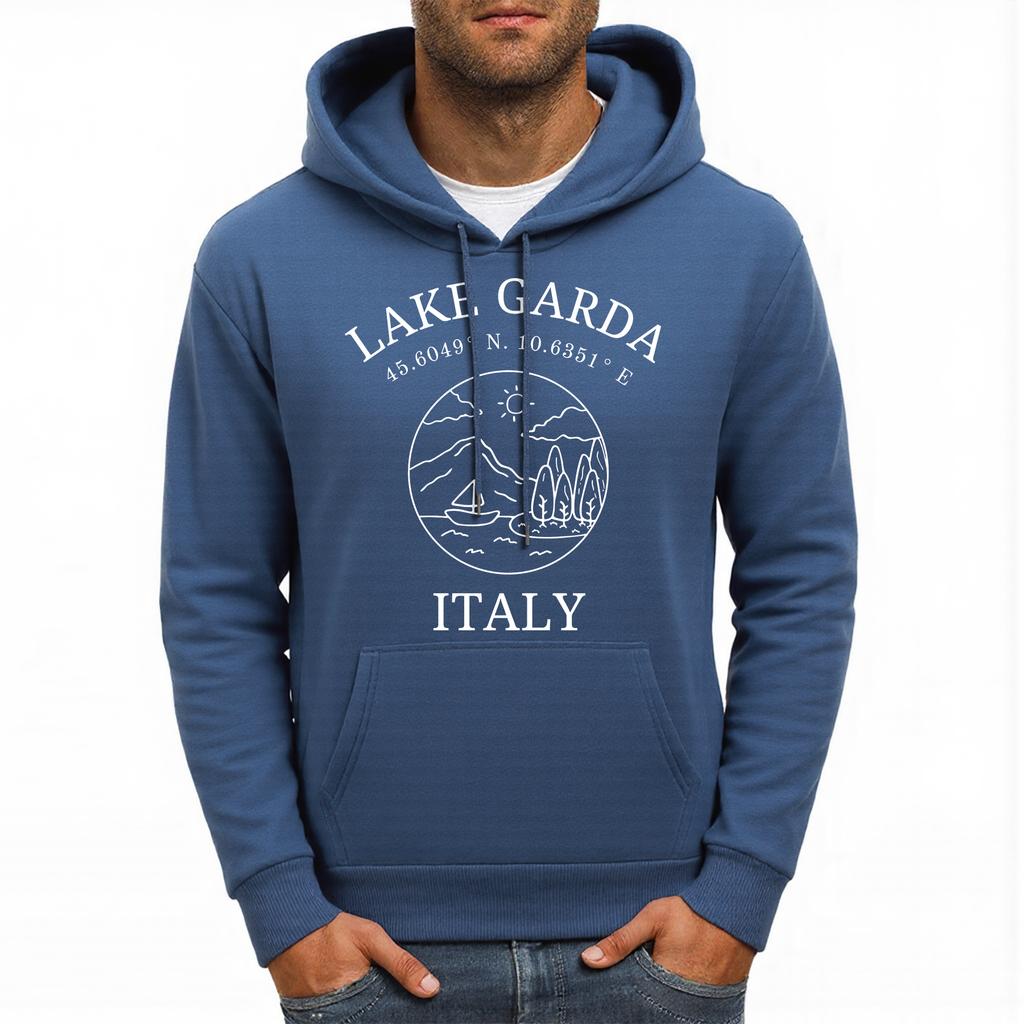 Lake Garda Italy Letter Printing Men Hoodies Fleece Casual Hoody Multicolor Loose Streetwear All-Match Pocket Man Pullovers