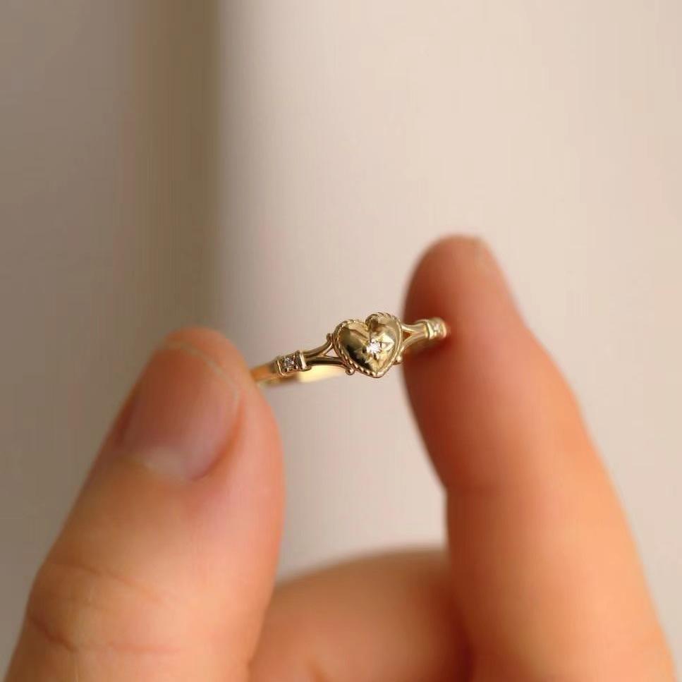 New Fashion Gold Plated Stainless Steel Rings For Women Heart Ring Jewelry Accessories Size 6-11