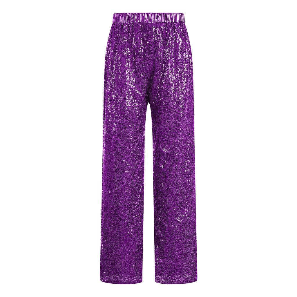 Kids Girls Glittery Dance Pants Elastic Waist Loose Fit Sequins for Party and School Shows
