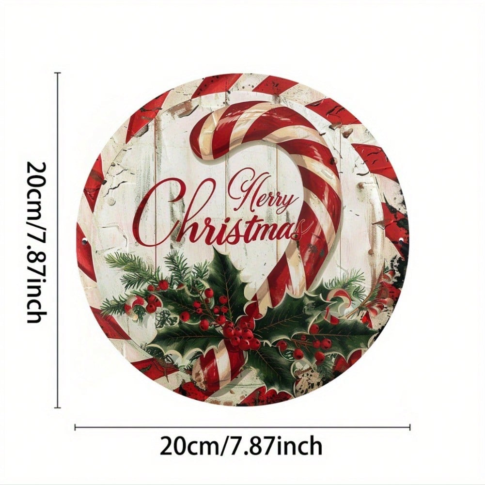 Planetjuice Vintage Metal Christmas Wall Art Round Retro Wreath Decor Sign Holiday Home Cafe Gift 20x20