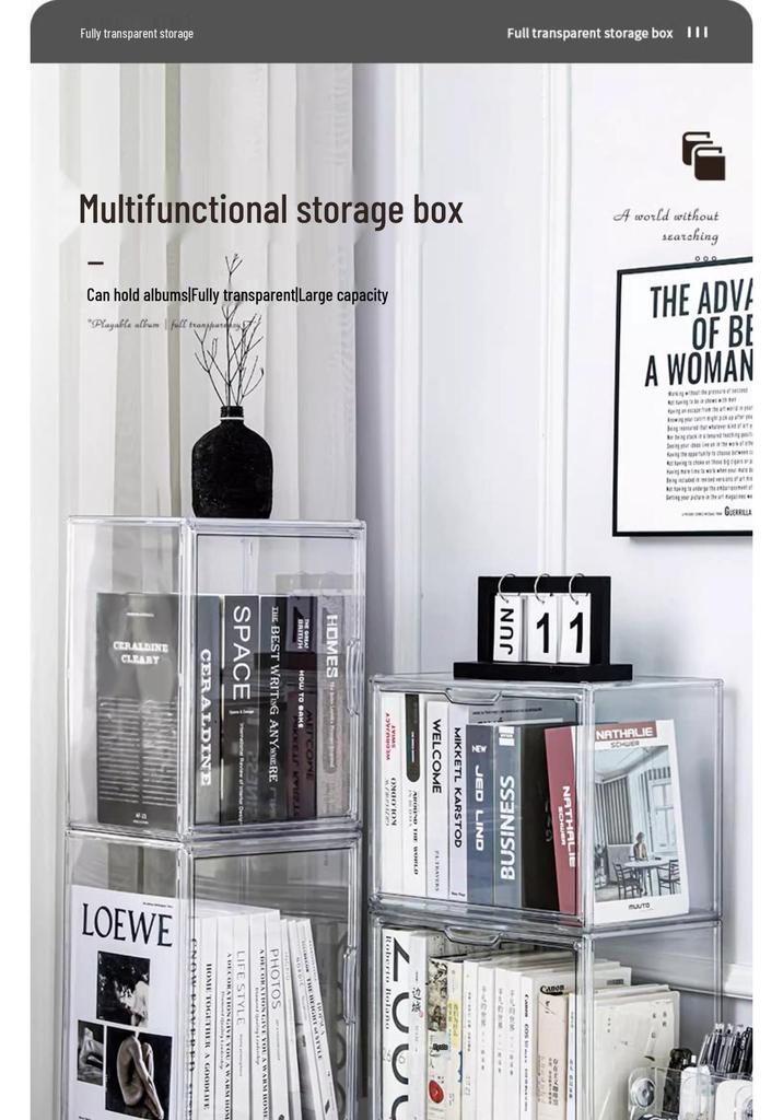 Acrylic Transparent Bookshelf: Dustproof, Large-Capacity Magazine & CD Display Box.