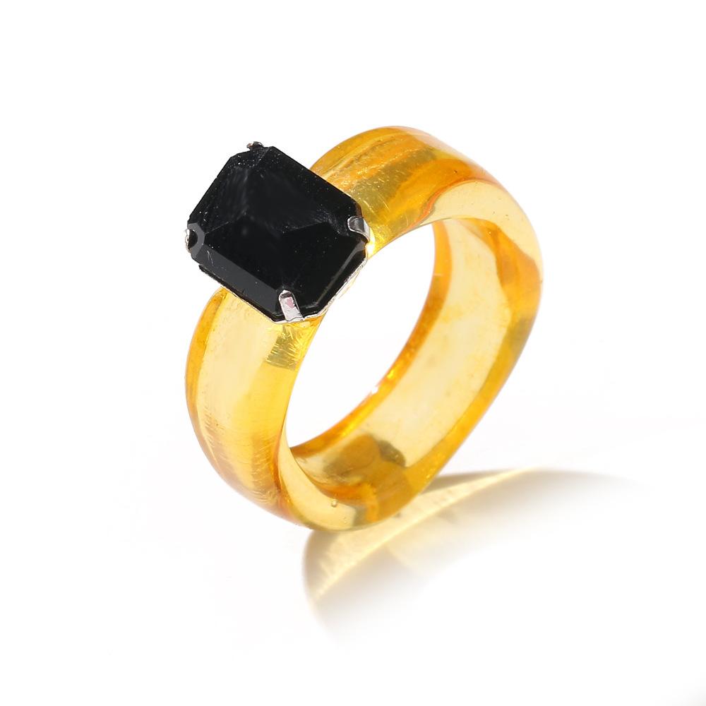 Modische Dopamin-Farbe Transparente Harz-Einfache Kreis-Einlage Imitation Edelstein Quadratische Ringe für Damen Schmuck Accessoires Geschenke