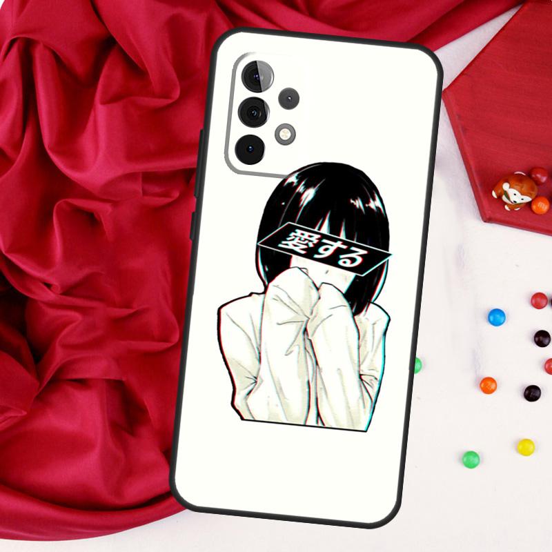 Sad Japanese Aesthetic Art For Samsung Galaxy A56 A36 A26 A16 A05 A06 A22 A32 A52 A54 A34 A14 A55 A15 A53 A33 A35 Case